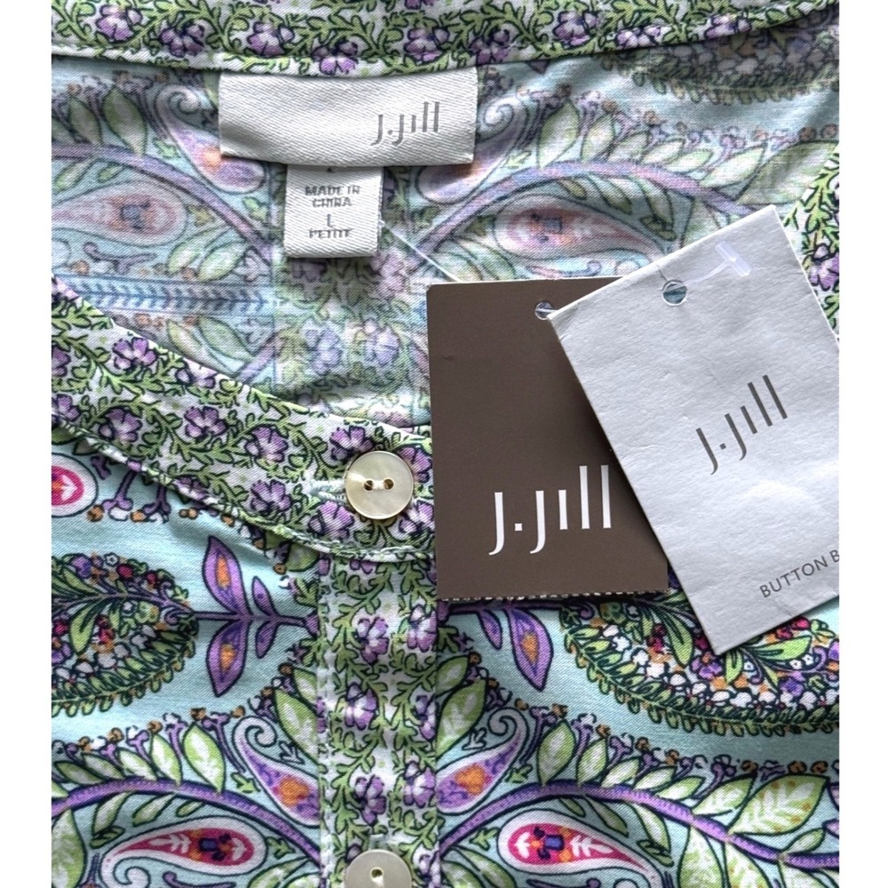 NWT J. Jill‎ Womens Paisley Floral Sleeveless Tunic Top Aqua Blue Petite Large - Picture 7 of 7